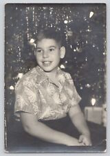 Vintage Photo 1950s Smiling Boy On Christmas Morning Under Tree Presents Gifts picture