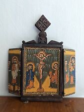 Vintage Ethiopian Wooden Icon with Cross Hand Painted Ethiopia Alter Art picture
