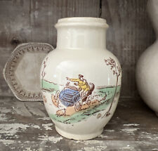 FRENCH Vintage PORCELAINE OPAQUE DE GIEN Vase Mustard Pot Jar With Car & Animals picture
