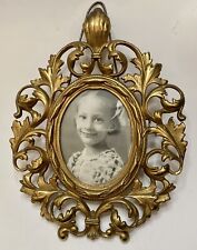 Antique Rococo Bronze Gilt Photo & Frame Louie XVI Oval Easel Cast Metal Ornate picture
