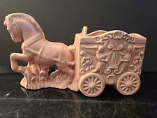 Vintage Horse & Angel Embossed Carriage Planter Holder Ceramic MCM Pink 9