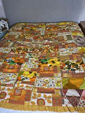 VTG Retro MCM 60s Floral Yellow Patchwork Quilt Coverlet Comforter Mod Ruffle picture