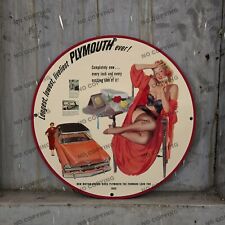 VINTAGE PLYMOUTH RED PINUP GASOLINE PORCELAIN GAS SERVICE STATION PUMP SIGN 8'' picture