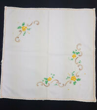 Vintage Doily Embroidered Dresser Scarf Yellow Orange Flowers Lace Square   picture