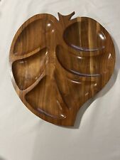 Vintage 1960s Solid Walnut Wood Divided Leaf Tray MCM Excellent Condition picture