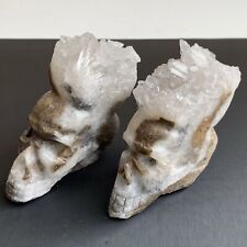 2pcs Natural clear cluster quartz crystal skull hand carved healing ALL 0.89LB picture