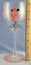 Flamingo Wine Glass Stemware by JABBERWALKIE Hand-painted Stylized Flamingo Bird picture
