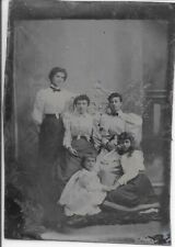 Antique Tintype Photo Five Sisters White Cast Iron Chair c1870s-1880s picture