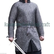 9MM CHAINMAIL SHIRT HAUBERK  LARGE FLAT RIVETED WITH WASHER OILED MEDIEVAL picture