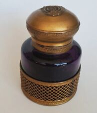 Vintage Antique Purple Glass Inkwell w/ Brass Mounts picture