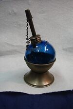 Antique Jewelers Oil Lamp Cobalt Blue Glass w/ Metal Holder Wick Pat. 1880 1883 picture