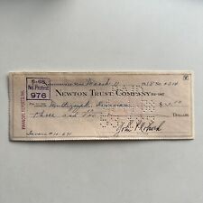 Vintage 1938 Newton Trust Company Newtonville Massachusetts Cancelled Check picture
