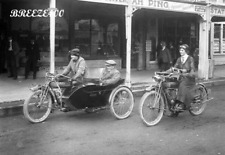 Vintage Biker Photo/EARLY 1900's WOMEN BIKERS ON INDIANS WITH SIDECAR/4x6 B&W picture