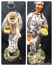 Vintage Pair Native American Woman Baby Papoose Chalkware Lamps Basket of Maize picture