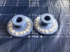 A Pair Of Wedgwood Blue Jasperware candle stick holders VINTAGE 1957 REDUCED picture