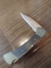 Vtg Buck Knife 112 Made In USA Folding Locking Foldback 3 Dot Brown Wood picture
