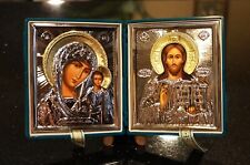 RUSSIAN DIPTYCH WEDDING or TRAVEL ICON Gold /Silver plated in  Box picture