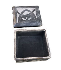 Vintage Mexican Black Glazed Terracotta Ceramic Box With Lid Signed 5”x4.5” picture