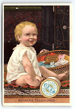 CLARK'S O.N.T. SPOOL COTTON SMILING BABY MOTHER'S TREASURES TRADE CARD P1981 picture