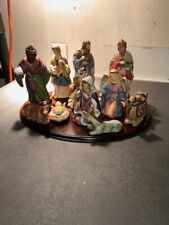 Vintage 12 Piece Porcelain Nativity Scene- Wood Base-1999 Home For The Holidays picture