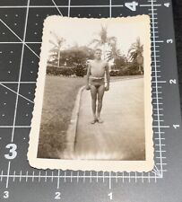 1940s Shirtless Muscle Man Bulge Swimsuit Antique Gay Int Snapshot PHOTO picture