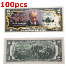 100 pcs 2024 Donald Trump $2 Novelty Dollar Bill Trump Never Surrender Colorized picture