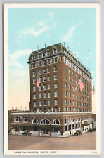 Butte Montana New Finlen Hotel Ameican Flags White Border Postcard picture