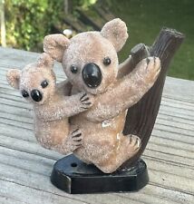Vintage Flocked Miniature Koala Bears on Tree Figure 2.5