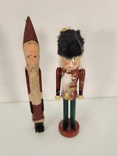 Vintage hand carved Santa Clause and Nut Cracker solider figurines picture