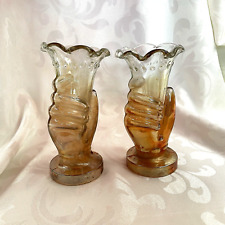 VINTAGE CARNIVAL GLASS HAND VASES - 2 AVAILABLE picture