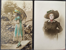 RPPC Lot of 2 Hand Colored Photos of Women in Hats picture