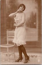 aa French nude woman Smiling corset Beauty original old 1910s photo postcard picture