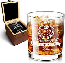 60Th Birthday Gifts for Men, 1963 Whiskey Glass in Valued Wooden Box, Vintage 19 picture