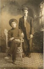 Postcard RPPC Vintage Portrait Of 2 Young Men 1 Setting 1 Standing picture