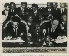 1956 Press Photo Si Bakkai and Christian Pineau Sign Moroccan Peace Declaration picture