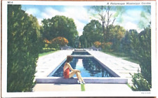 c1940s Postcard A Picturesque Mississippi Garden Melrose Woman Pool Red Swimsuit picture