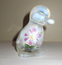 Fenton Duck Duckling White Opalescent Hand Painted Flowers by CL Hall 3.5