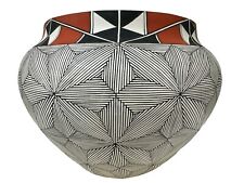 Native American Pottery Acoma Handmade Fine Line Hand Painted Vase D Malie picture