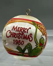 1980 Hallmark Muppets Miss Piggy Kermit Fozzie Satin Christmas Ornament in Box picture