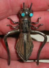 HUGE NAVAJO GRASSHOPPER / CRICKET PIN TURQUOISE EYES STERLING SILVER RARE vafo picture