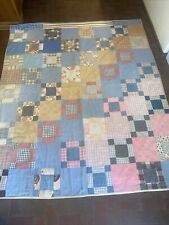 Vintage Hand Finished Patchwork Quilt Pastels Plaids Blue Pink  86” X 71” picture