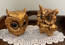 Vintage California Pottery Owl Gold Bronze Owl Figurines Set Of 2 picture