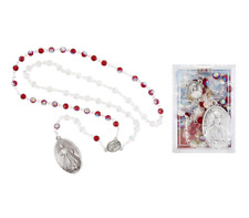 Divine Mercy Chaplet with Prayer Card & Box Red White Bead St. Faustina Catholic picture