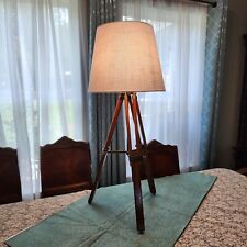 Vintage Tripod Wood / Brass 2 Way Table Lamp W/Telescoping Legs Shade Included picture