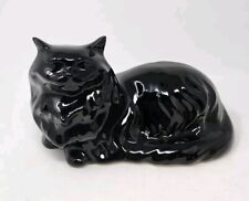 Vintage MCM Persian Ceramic Cat Laying Statue Kitty Fluffy Rare All Black Goth  picture