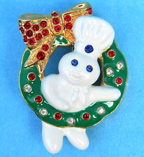 FS NIP Pillsbury Doughboy XMAS WREATH PIN SPARKLING BROOCH Danbury Mint 2002 🎁 picture