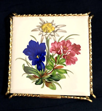 Vintage Villeroy Boch Porcelain Floral Tile Trivet w/Metal Frame Made in France picture