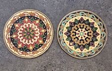 Lot Of 2 Vintage 1960’s Moroccan Brass Enamel Inlaid Wall Plate Decorative 4