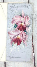 Vintage SLIM ELEGANCE Happy Anniversary Greeting Card Embossed Orchids-UNUSED picture
