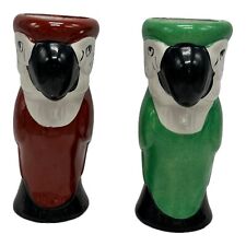 Set Of 2 Vintage 1980s Ceramic Parrot Macaw Bird Tiki Mug Vase Green Brown picture
